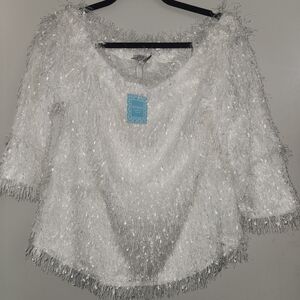 Hayden Chic White Fringe Blouse Large